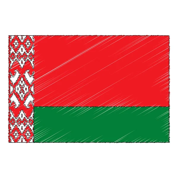 Bandera Bielorrusia Dibujada Mano Estilo Doodle Vector Icono — Vector de stock