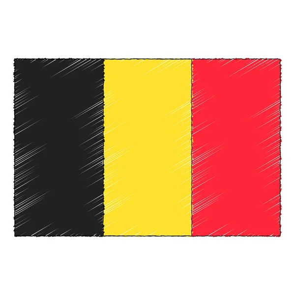 Hand Drawn Sketch Flag Belgium Doodle Style Vector Icon - Stok Vektor