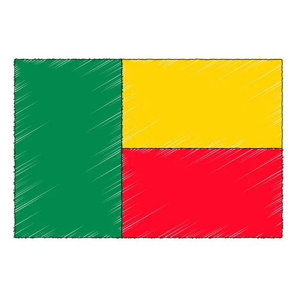 Hand Drawn Sketch Flag Benin Doodle Style Vector Icon — Vettoriale Stock