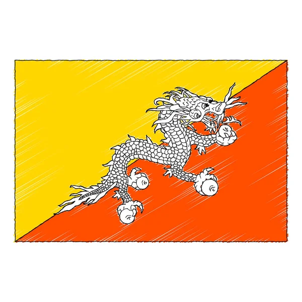 Hand Drawn Sketch Flag Bhutan Doodle Style Vector Icon — Stock Vector
