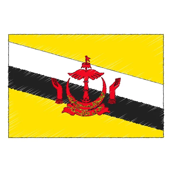 Hand Drawn Sketch Flag Brunei Doodle Style Vector Icon — стоковый вектор