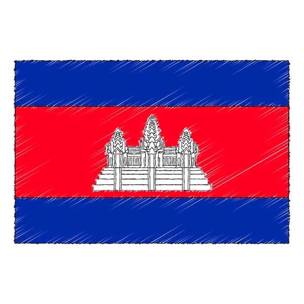 Hand Drawn Sketch Flag Cambodia Doodle Style Vector Icon — Vector de stock