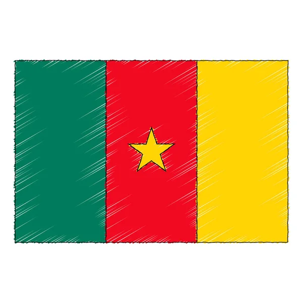 Hand Drawn Sketch Flag Cameroon Doodle Style Vector Icon — Διανυσματικό Αρχείο