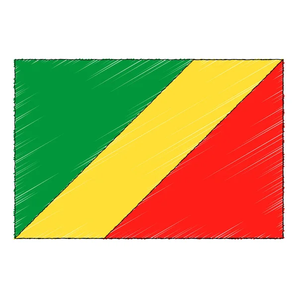 Hand Drawn Sketch Flag Congo Doodle Style Vector Icon — Stok Vektör