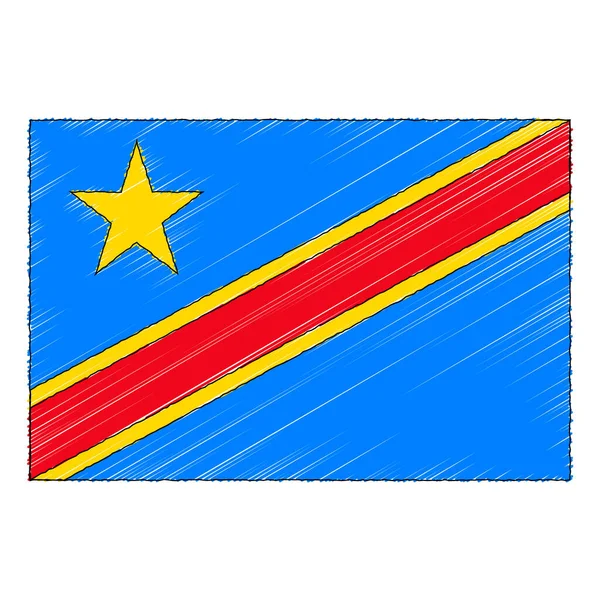 Hand Drawn Sketch Flag Congo Doodle Style Vector Icon — Stockvektor