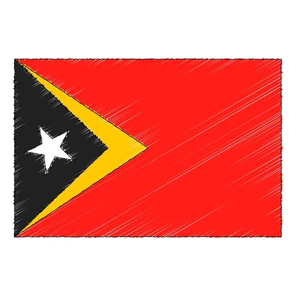 Hand Drawn Sketch Flag East Timor Doodle Style Vector Icon — 스톡 벡터