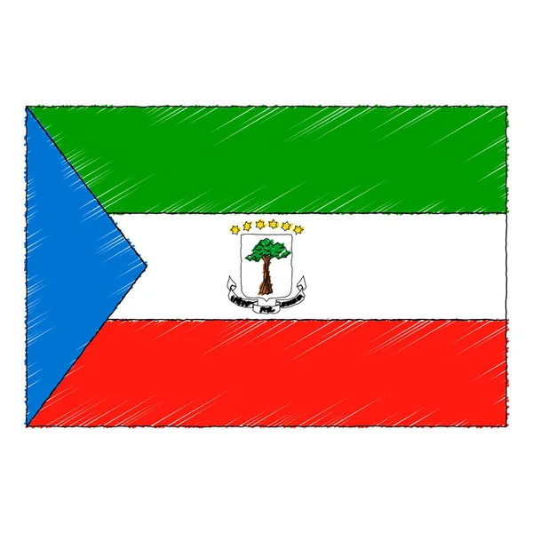 Hand Drawn Sketch Flag Equatorial Guinea Doodle Style Vector Icon —  Vetores de Stock