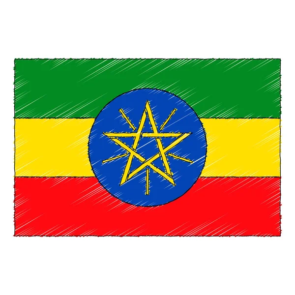 Bandera Dibujada Mano Etiopía Estilo Doodle Vector Icono — Vector de stock
