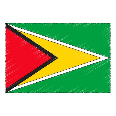 Hand drawn sketch flag of Guyana. doodle style vector icon