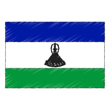 Hand drawn sketch flag of Lesotho. doodle style vector icon