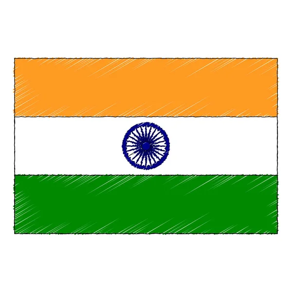 Bandera Dibujada Mano India Estilo Doodle Icono Vectorial — Archivo Imágenes Vectoriales