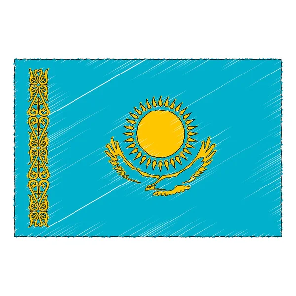 Hand Drawn Sketch Flag Kazakhstan Doodle Style Vector Icon — Stockvektor
