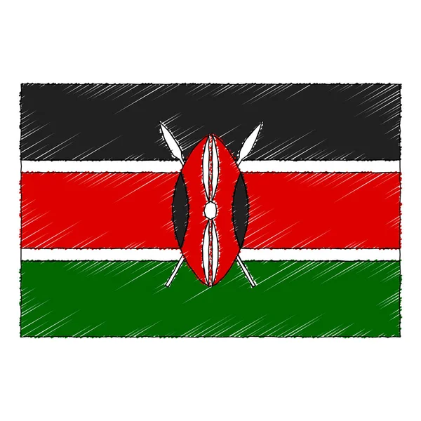Hand Drawn Sketch Flag Kenya Doodle Style Vector Icon - Stok Vektor