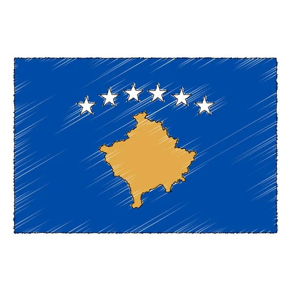 Hand Drawn Sketch Flag Kosovo Doodle Style Vector Icon — стоковый вектор