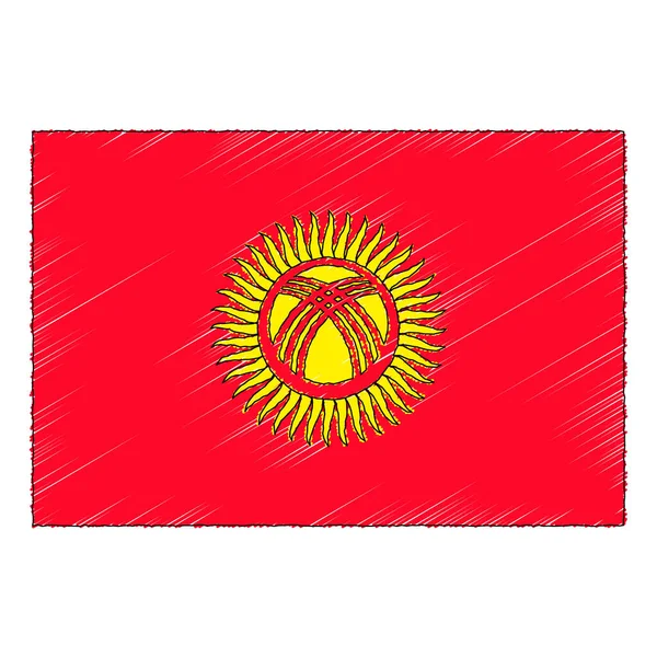Hand Drawn Sketch Flag Kyrgyzstan Doodle Style Vector Icon — ストックベクタ