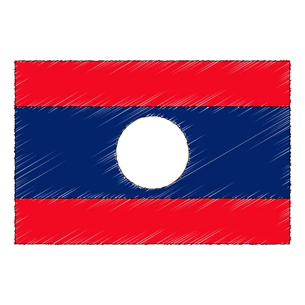 Hand Drawn Sketch Flag Laos Doodle Style Vector Icon — Wektor stockowy