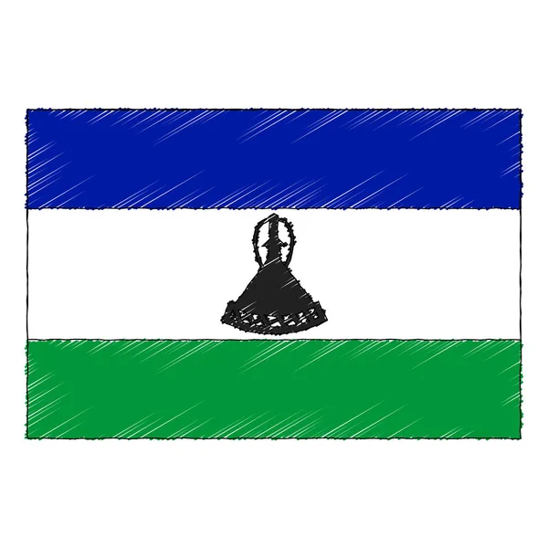 Hand Drawn Sketch Flag Lesotho Doodle Style Vector Icon — Stock vektor