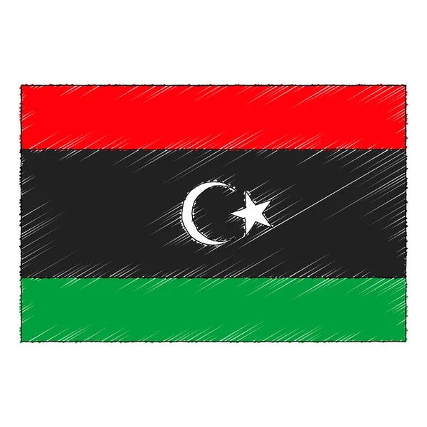 Hand Drawn Sketch Flag Libya Doodle Style Vector Icon — Stok Vektör