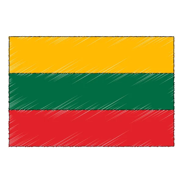 Hand Drawn Sketch Flag Lithuania Doodle Style Vector Icon — Stok Vektör