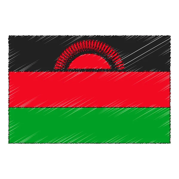 Bandera Dibujada Mano Malawi Estilo Doodle Vector Icono — Vector de stock