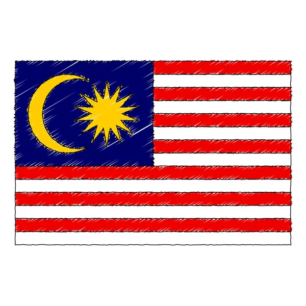 Hand Drawn Sketch Flag Malaysia Doodle Style Vector Icon — Διανυσματικό Αρχείο