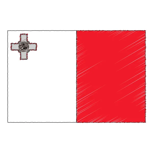 Hand Drawn Sketch Flag Malta Doodle Style Vector Icon — Stockvektor