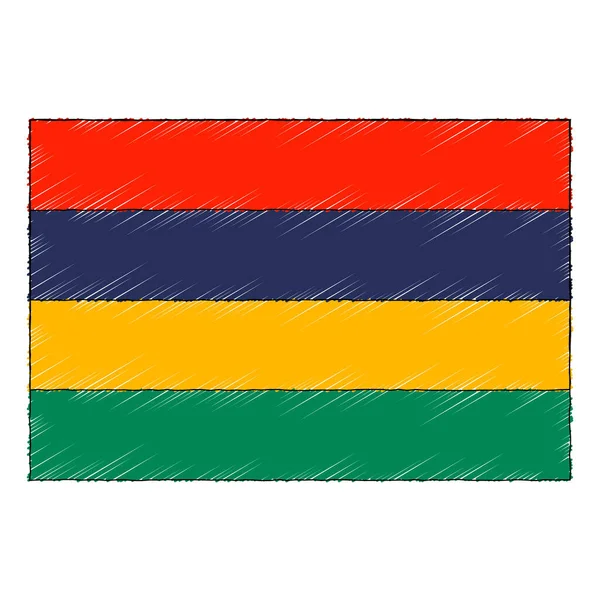 Hand Drawn Sketch Flag Mauritius Doodle Style Vector Icon — Stockový vektor