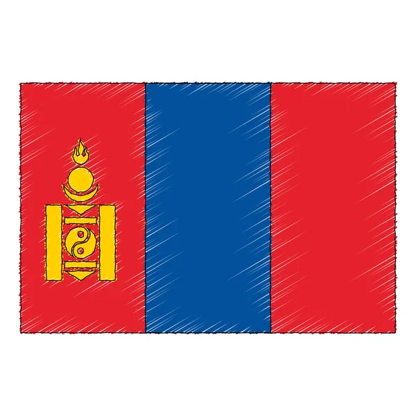 Hand Drawn Sketch Flag Mongolia Doodle Style Vector Icon — ストックベクタ