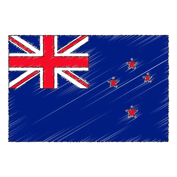 Hand Drawn Sketch Flag New Zealand Doodle Style Vector Icon — Stock vektor