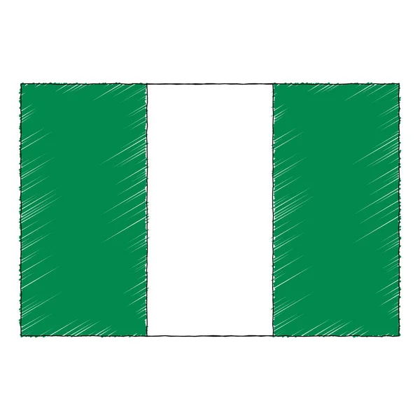 Hand Drawn Sketch Flag Nigeria Doodle Style Vector Icon — Stock Vector