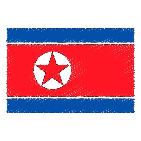 Hand Drawn Sketch Flag North Korea Doodle Style Vector Icon — Stok Vektör