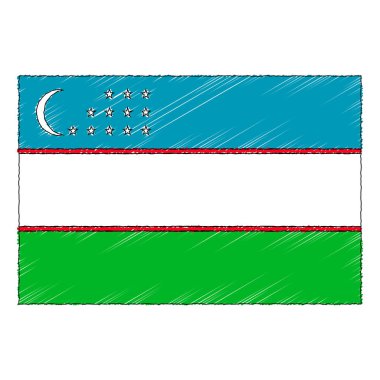 Hand drawn sketch flag of Uzbekistan. Doodle style icon