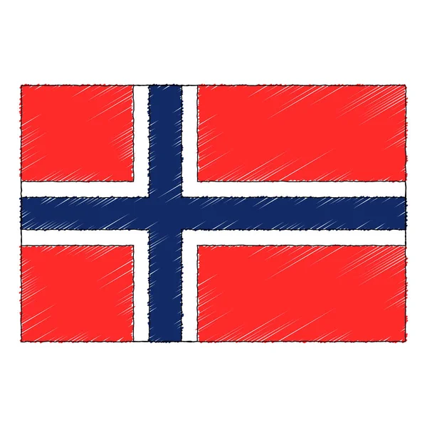 Hand Drawn Sketch Flag Norway Doodle Style Vector Icon — Vetor de Stock