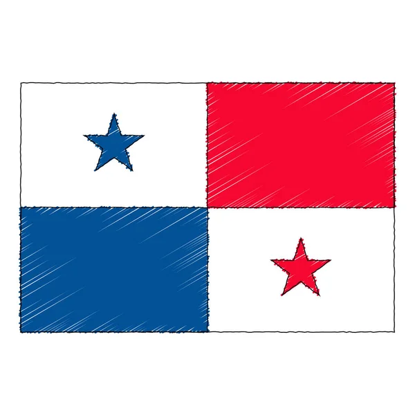 Hand Drawn Sketch Flag Panama Doodle Style Vector Icon — Vetor de Stock