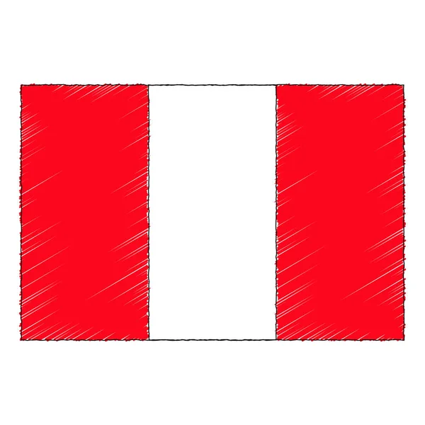 Hand Drawn Sketch Flag Peru Doodle Style Vector Icon — 스톡 벡터