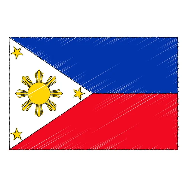 Bandera Dibujada Mano Filipinas Estilo Doodle Icono Vectorial — Vector de stock