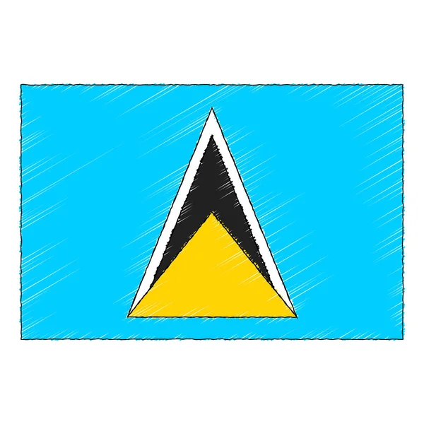 Hand Drawn Sketch Flag Saint Lucia Doodle Style Vector Icon — 스톡 벡터