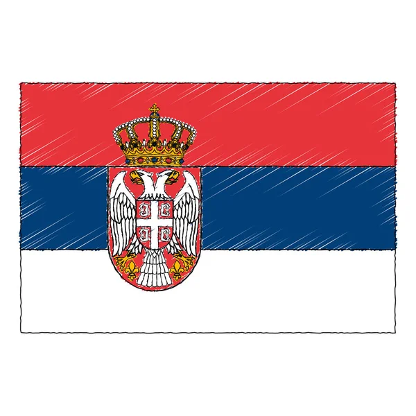 Hand Drawn Sketch Flag Serbia Doodle Style Vector Icon — Διανυσματικό Αρχείο