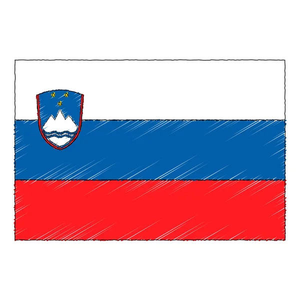 スロベニアの手描きスケッチ旗 ドードルスタイルベクターアイコン — ストックベクタ