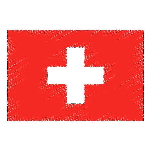 Hand Drawn Sketch Flag Switzerland Doodle Style Vector Icon — Image vectorielle