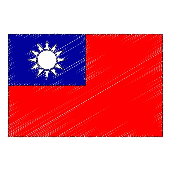 Hand Drawn Sketch Flag Taiwan Doodle Style Vector Icon — Διανυσματικό Αρχείο