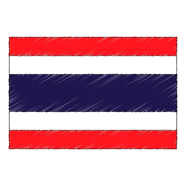Hand Drawn Sketch Flag Thailand Doodle Style Vector Icon — Stok Vektör