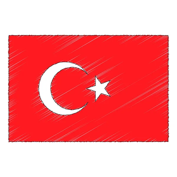 Bandera Dibujada Mano Turquía Estilo Doodle Vector Icono — Vector de stock