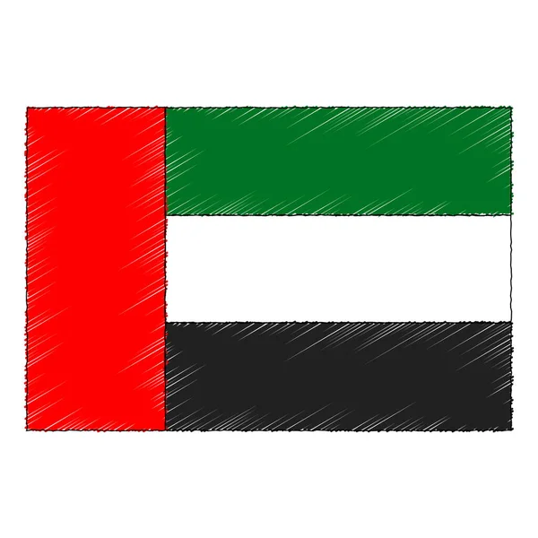 Hand Drawn Sketch Flag United Arab Emirates Doodle Style Vector — стоковый вектор