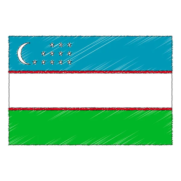 Hand drawn sketch flag of Uzbekistan. Doodle style icon — Stockvektor