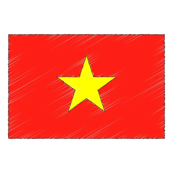 Hand drawn sketch flag of Vietnam. Doodle style icon - Stok Vektor