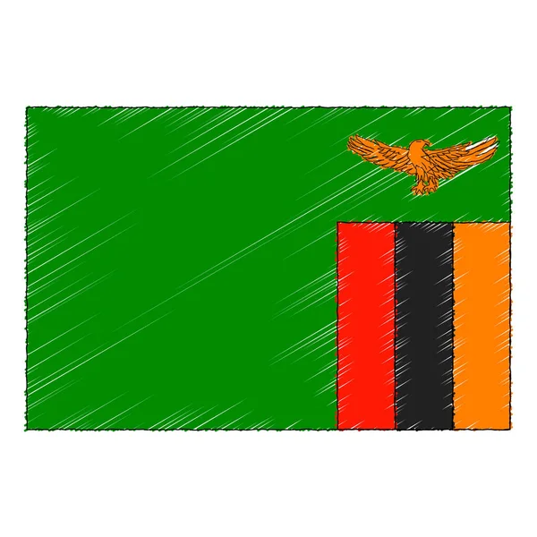 Hand drawn sketch flag of Zambia. doodle style icon —  Vetores de Stock