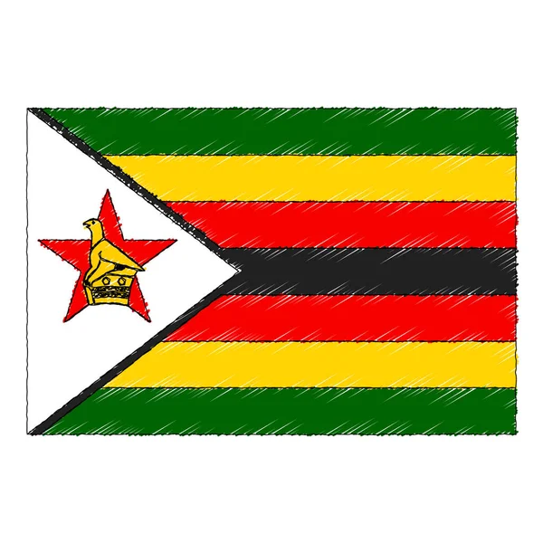 Hand drawn sketch flag of Zimbabwe. doodle style icon — Stock vektor