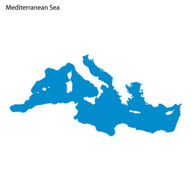 Blue outline map of Mediterranean Sea, Isolated vector siilhouette sea on white background