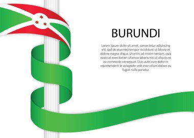 Waving ribbon on pole with flag of Burundi. Template for independence day poster design
